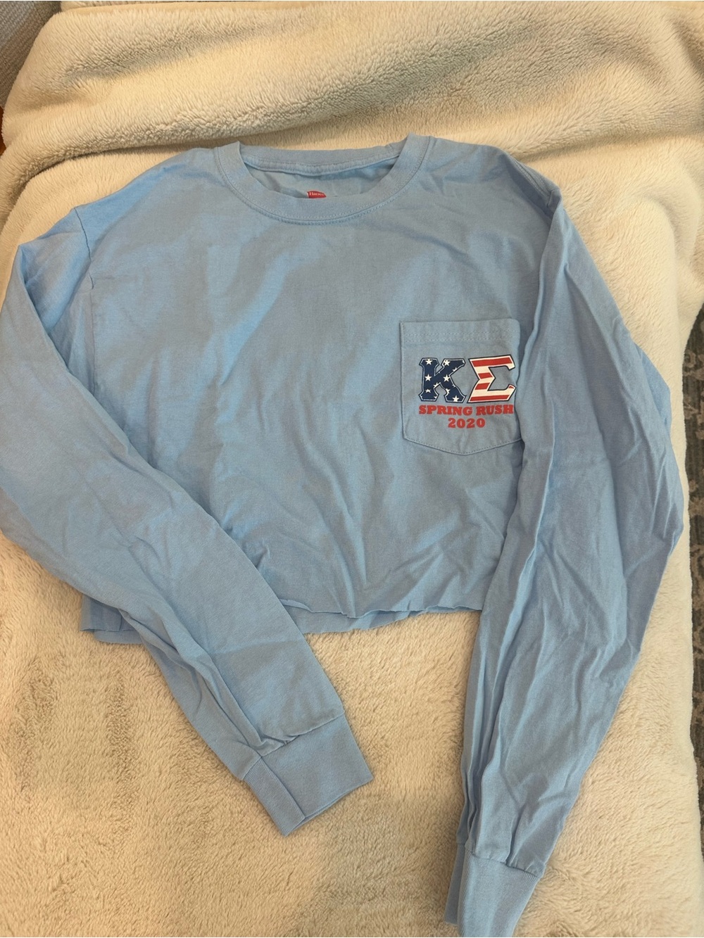Light Blue Cropped Long-Sleeve Pocket Tee - Spring Rush 2020